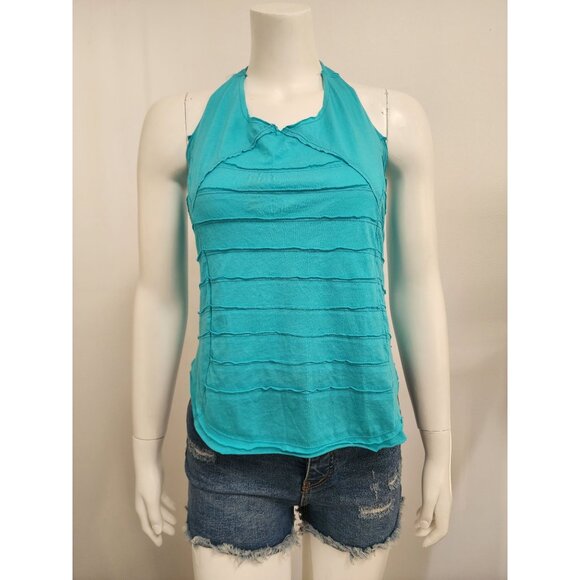 Free People blue lettuce smock halter top L - Picture 1 of 4